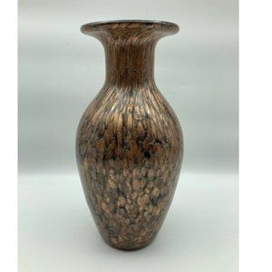 MCM Dale Tiffany Handblown Art Glass Vase Brown & Copper Glittery Decor 10.5" H
